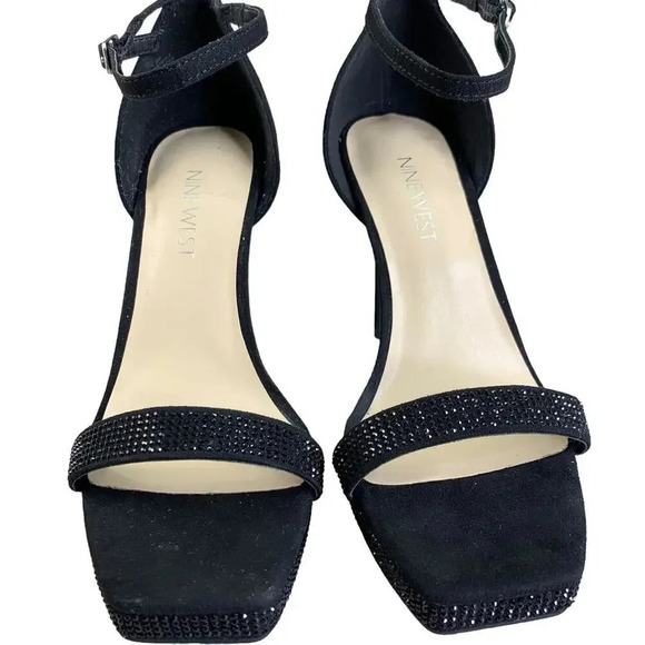 Nine West Rhinestone Suede Stiletto Platform Heels Strap Sandals  Size 6M Black - Picture 3 of 15